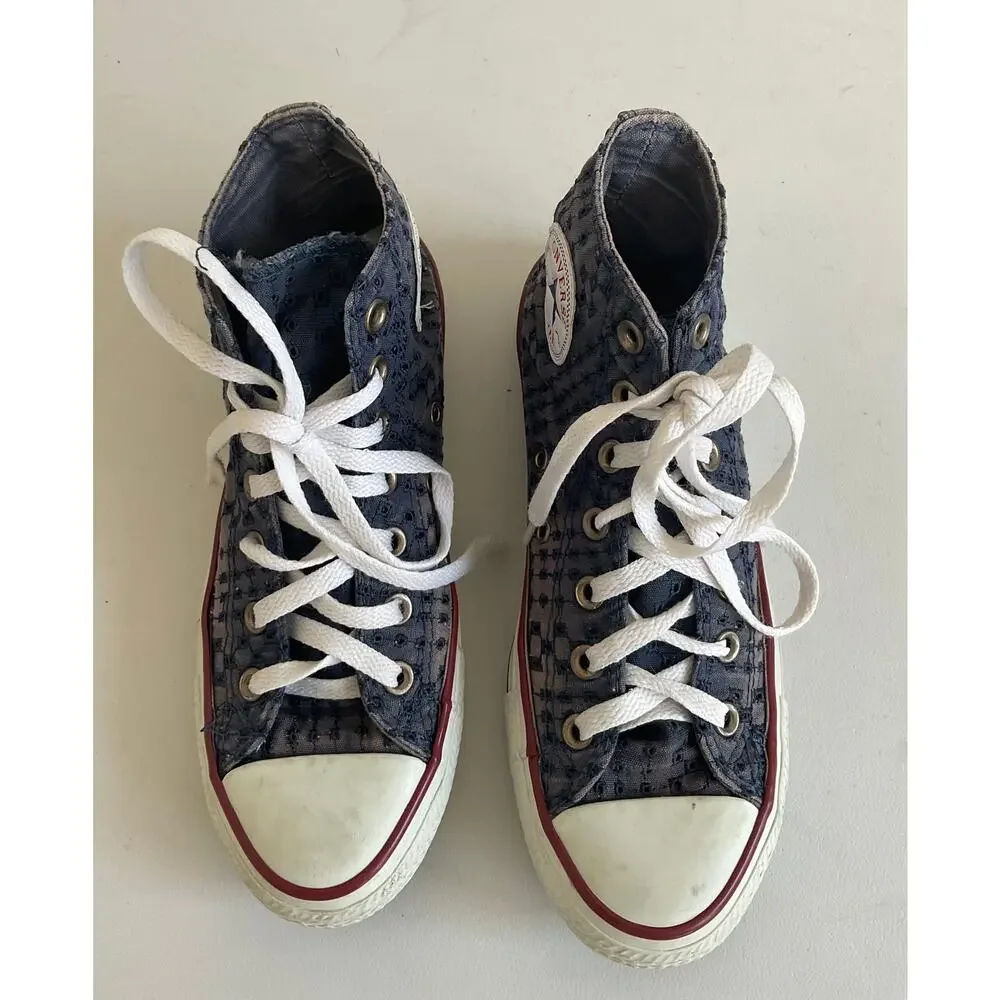 Converse Chuck Taylor All Star High Top Blue Perforated Sneakers Women's Size 7 - Picture 3 of 8